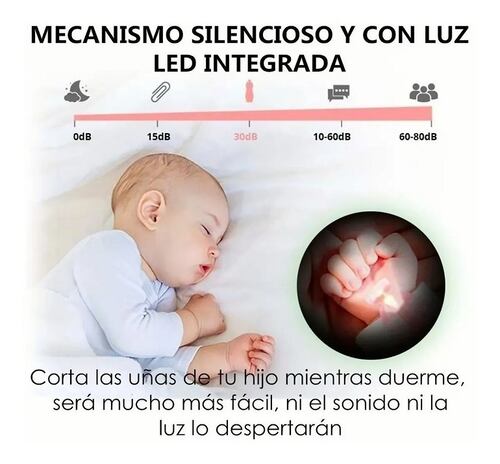 Lima De Uñas Eléctrica Para Bebés Portátil Luz Led Rosa