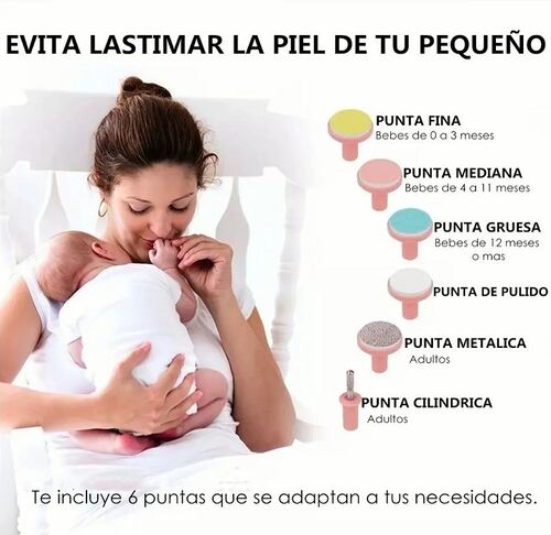 Lima De Uñas Eléctrica Para Bebés Portátil Luz Led Rosa