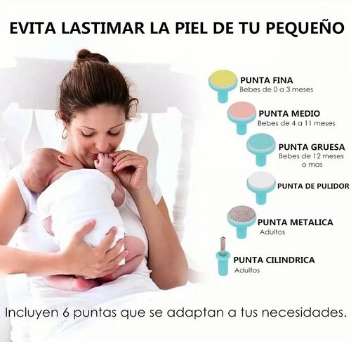 Lima De Uñas Eléctrica Para Bebés Portátil Luz Led Azul