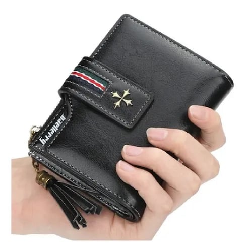 Cartera De Piel Para Mujer Con Diseño De Borlas Color Negro