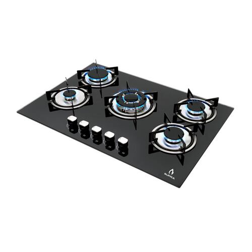 Parrilla de gas empotrable de 76cm con 5 quemadores SUPRA BRIONI cubierta de cristal templado negro