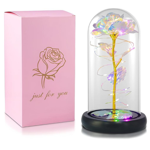 Rosa Eterna Premium Artificial Com Luz Led Capsula Cristal
