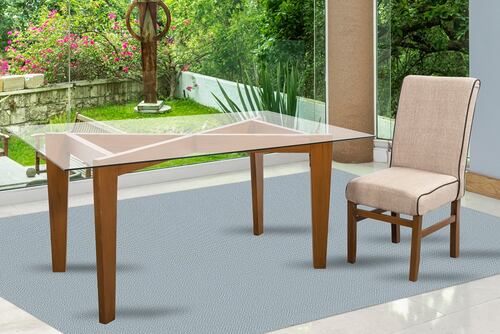 Comedor Kaufe 6 Sillas de Madera y Cubierta de Cristal templado