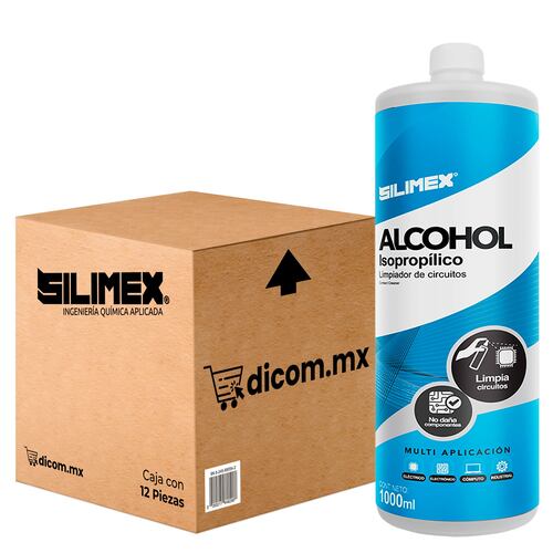 Alcohol Isopropílico, Silimex, botella de 1 Litro, caja con 12 piezas.