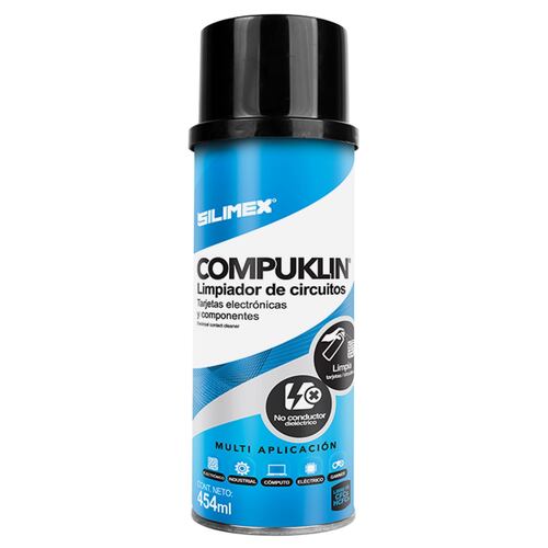 Limpiador de Circuitos Electrónicos, Silimex Compuklin, 454 ML, caja con 15 piezas.