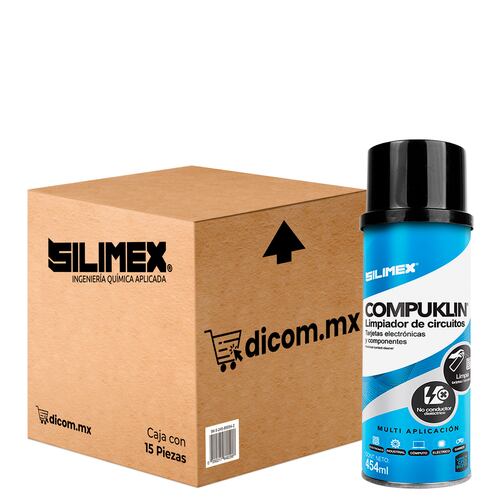 Limpiador de Circuitos Electrónicos, Silimex Compuklin, 454 ML, caja con 15 piezas.