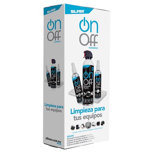 Kit para Limpieza, Silimex On Off Cleaner Kit, incluye Aire Comprimido, Loción, Limpiador de Pantallas y 2 Toallas secas.