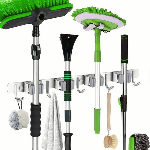 Acero Inoxidable Organizador De Escobas 4 Acortar 5 Gancho