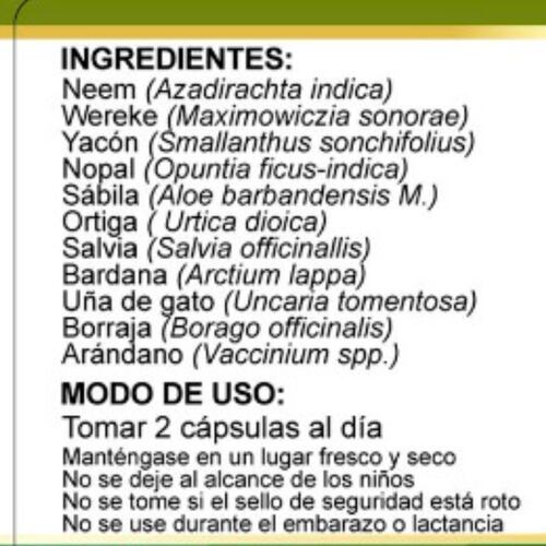 Diabetes Controla tu Glucosa Neem, Uña de gato, Sabila , Antideslizante, Arándano, Diaxb, suplemento alimenticio.