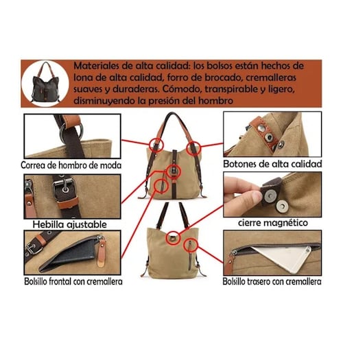 Bolso Para Mujer,grande De Lona Impermeable