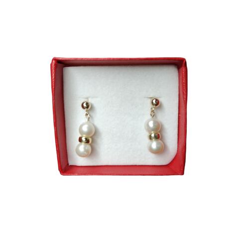 Juego De Aretes Y Pulseras Con Perlas Y Donas Elaborados En Oro De 14 K.