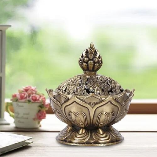 Quemador De Incienso Cono Flor De Loto Color Bronce