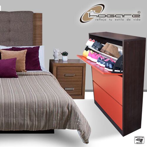 Organizador De Zapatos Hogare Mueble Zapatero Madera Venecia Minimalista y Elegante Chocolate Rojo