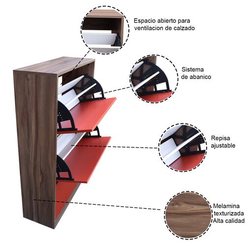 Organizador De Zapatos Hogare, Mueble Zapatero Madera, Venecia Elegante y funcional Parota Rojo