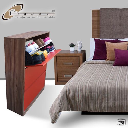 Organizador De Zapatos Hogare, Mueble Zapatero Madera, Venecia Elegante y funcional Parota Rojo
