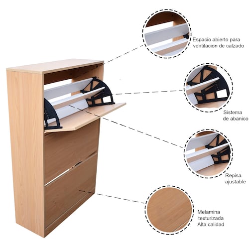 Organizador De Zapatos Hogare, Mueble Zapatero Madera, Venecia Moderno y Elegante Roble
