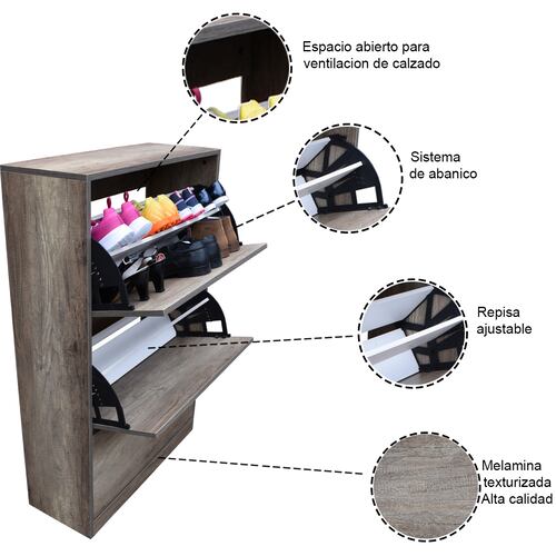 Organizador De Zapatos Hogare, Mueble Zapatero Madera, Venecia Moderno e Inteligente Rustik Wood