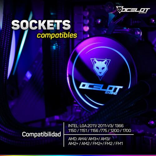 Enfriamiento Líquido Ocelot Gaming OEL120, ARGB, 120 mm, para Intel y AMD.