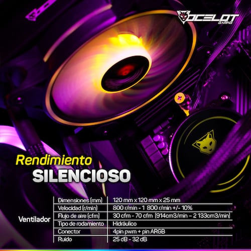 Enfriamiento Líquido Ocelot Gaming OEL120, ARGB, 120 mm, para Intel y AMD.