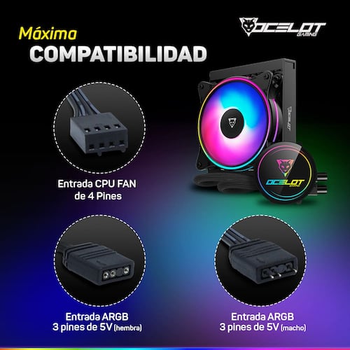 Enfriamiento Líquido Ocelot Gaming OEL120, ARGB, 120 mm, para Intel y AMD.