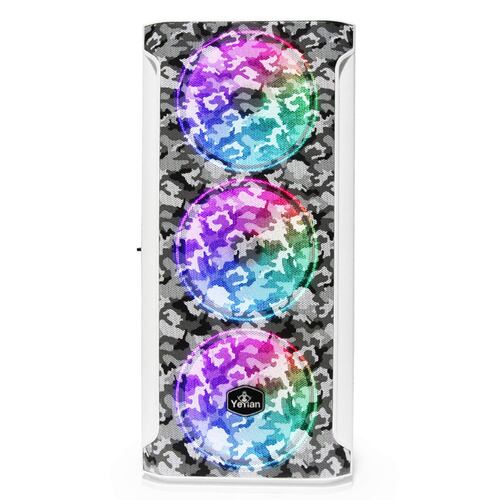 Gabinete E-ATX, Yeyian Hollow Serie 2500, ARGB, sin Fuente, Cristal Templado, blanco.