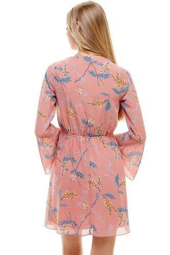 Mini Vestido Floral Vaporoso Manga Larga Con Cuello V Miley