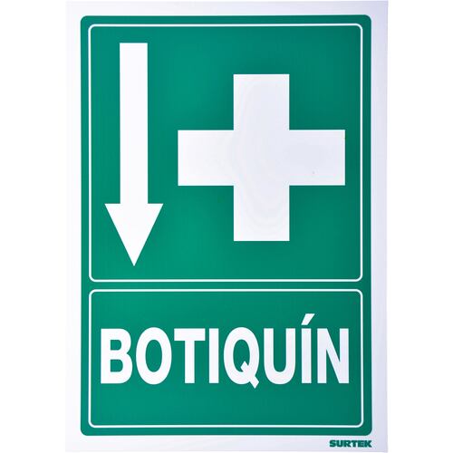Señal Letrero Botiquín Verde 25x36cm Poliestireno Surtek