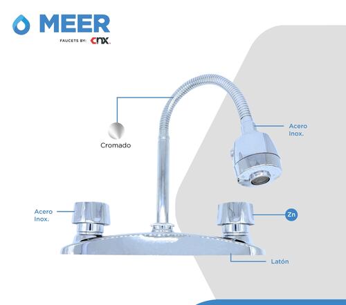 Meer Mezcladora Flexible Cromada para Fregadero, Fabricada en Acero Inox, Zinc y Latón, llave de agua para cocina