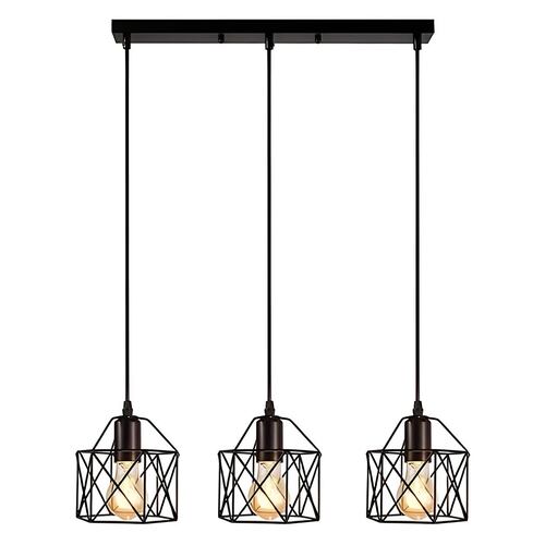 Lámpara Colgante Industrial E26 E27 De 40 Cm, Negro, 3 En 1