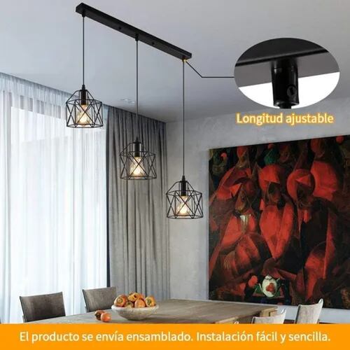 Lámpara Colgante Industrial E26 E27 De 40 Cm, Negro, 3 En 1