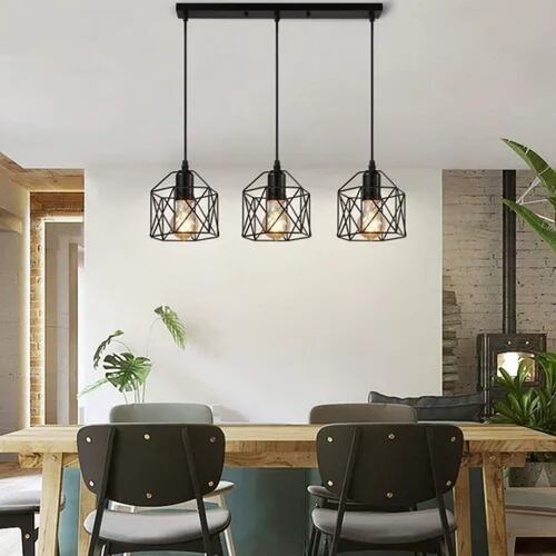 Lámpara Colgante Industrial E26 E27 De 40 Cm, Negro, 3 En 1