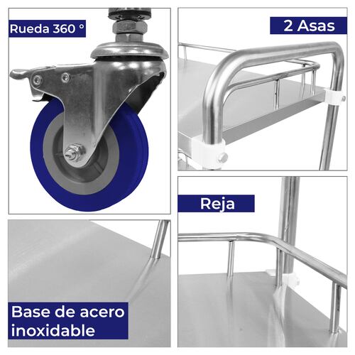 Mesa Auxiliar Multiusos Estetica Spa 2 Charolas Acero Inox