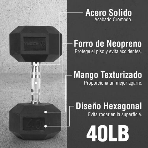 Kit 2 Mancuernas Hexagonales Acero Forro De Neopreno 40 lbs