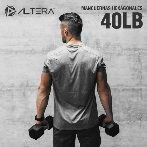 Kit 2 Mancuernas Hexagonales Acero Forro De Neopreno 40 lbs