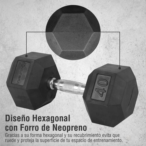 Kit 2 Mancuernas Hexagonales Acero Forro De Neopreno 40 lbs