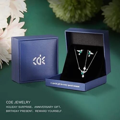 Juego Joyas Colibrí S925 Plata Cristal Swarovski Esmeralda