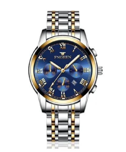 Reloj Con Fechador Correa Metálica Hombre Dorado