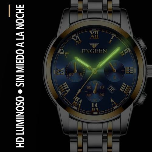Reloj Con Fechador Correa Metálica Hombre Dorado