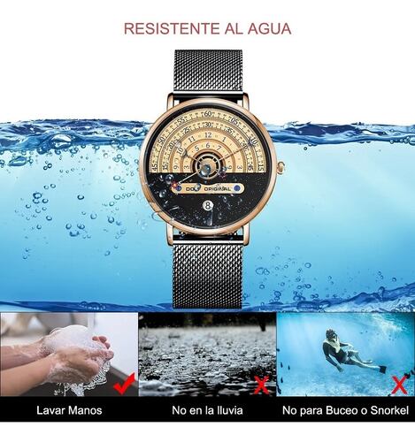 Reloj De Pulsera De Acero Inoxidable Con Fecha Analógica Dorado