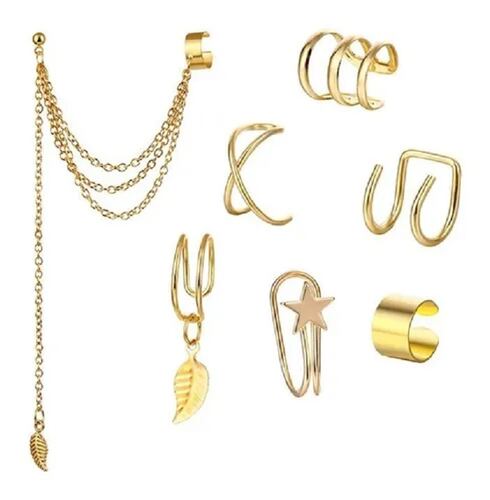 7 Clips Para Oreja Aretes Broqueles Largos Color Dorado 