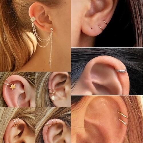 7 Clips Para Oreja Aretes Broqueles Largos Color Dorado 