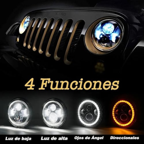Faro Led Redondo Ojos De Ángel De 7 In Alto/bajo jeep Y moto