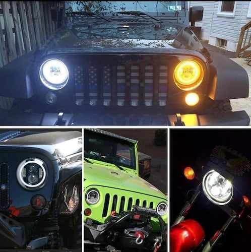 Faro Led Redondo Ojos De Ángel De 7 In Alto/bajo jeep Y moto