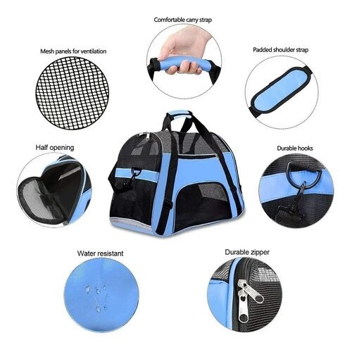 Bolsa Plegable Para Transporte De Mascota+almohadilla Felpa Azul