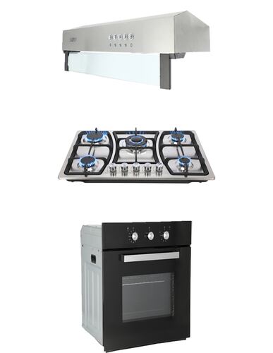 COMBO Parrilla 76 cm Acero Inoxidable 5 Q y Campana Estandar Acero Inox 80 Cm + Horno Gas 60 cm.