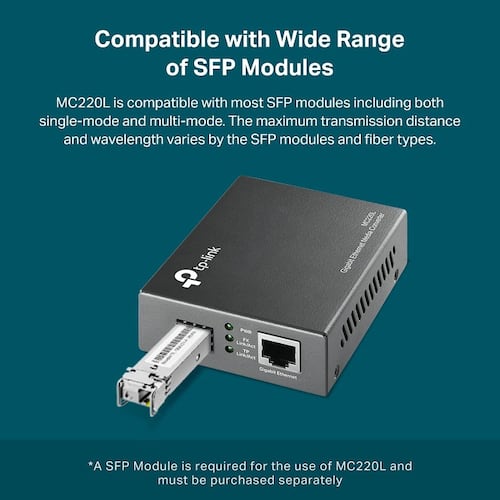 Convertidor De Medios Tp-Link MC220L Gigabit Ethernet SFT Fibra Optica.