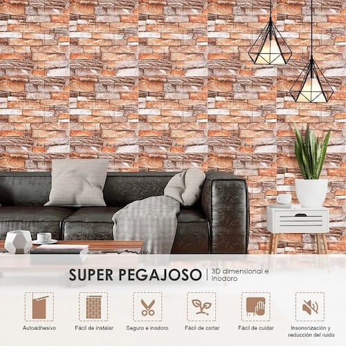 Papel Tapiz Autoadherible Ladrillo Espuma Grande Piedra 3d