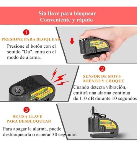 Candado Disco Alarm Bloqueo Moto Bicicleta Impermeable 110db
