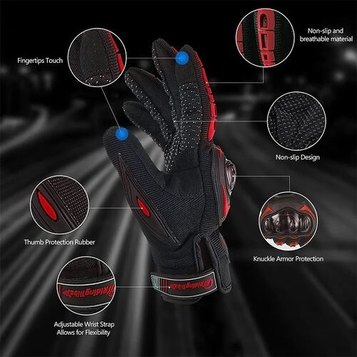 Guantes Proteccion Pantalla Táctil De Dedo Para Motocicleta Talla L Rojo
