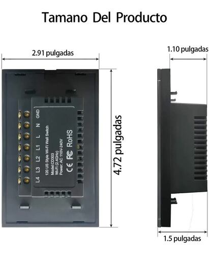 Interruptor Luz Pared Inteligente Wifi 3 Vías Negro